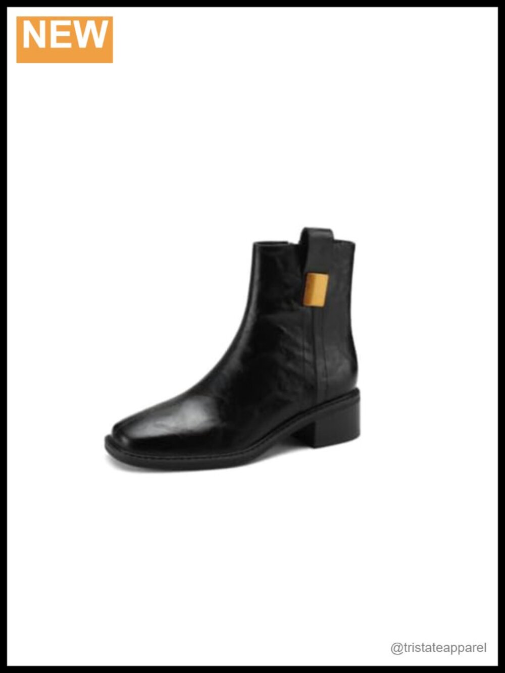 Handmade Genuine Leather Side Zip Square Toe Low Heel Retro Ankle Boots